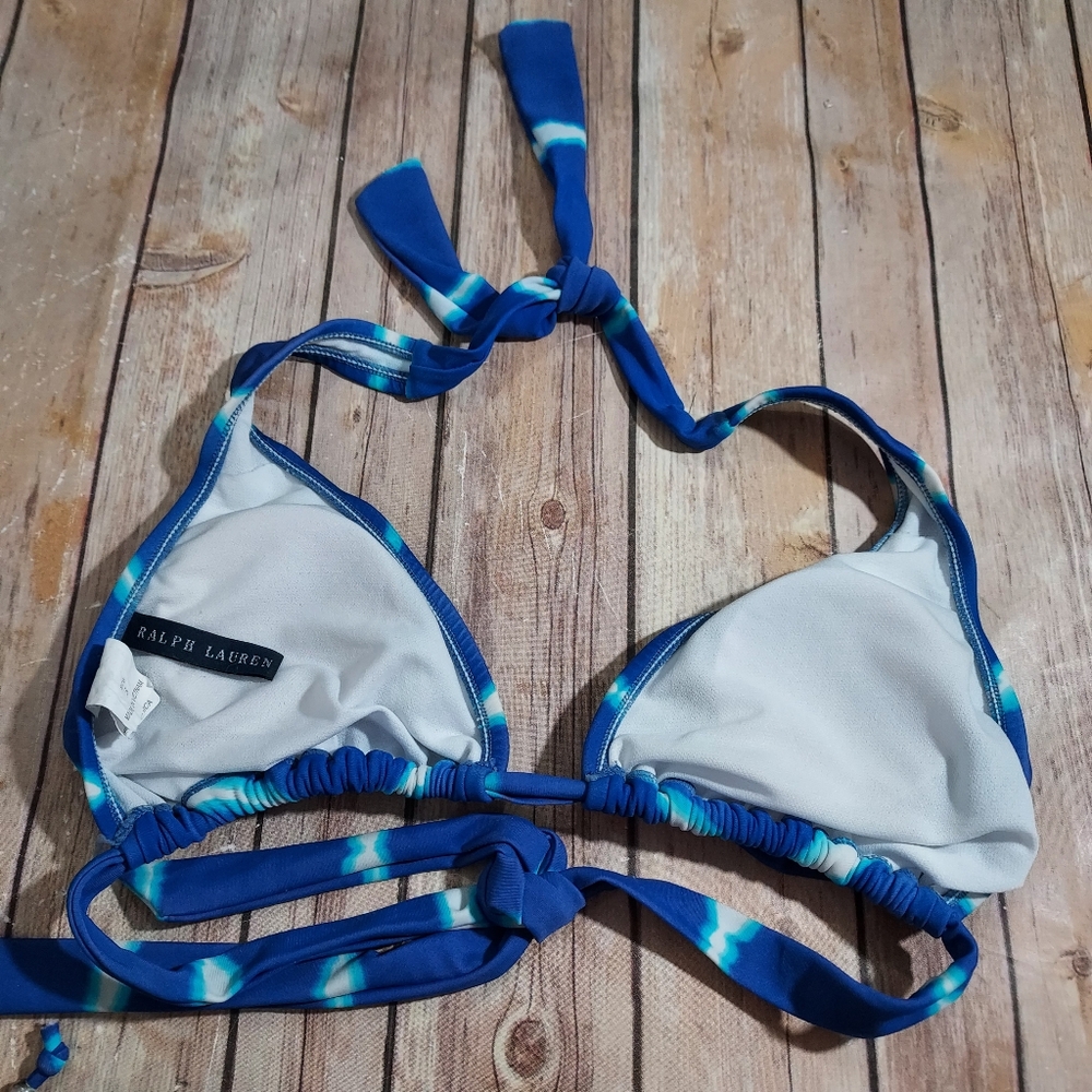 Ralph Lauren blue tie dye bikini S top, Med bottom - Picture 3 of 16
